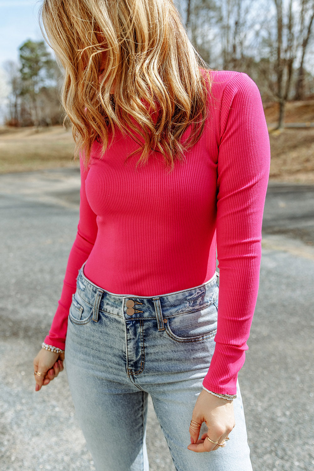 Ribbed Knit High Neck Long Sleeve Top