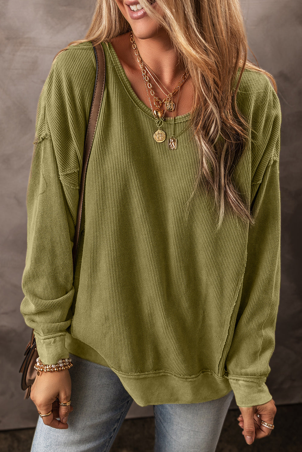 Textured Seamed Drop Sleeve Sweatshirt