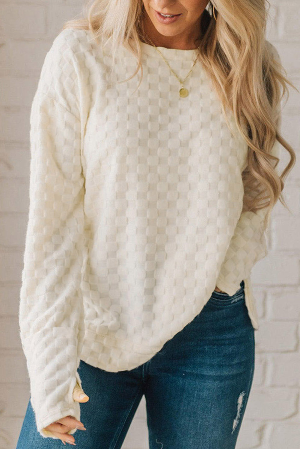 Solid Textured Thumbhole Sleeve Top