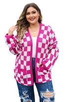 Checkered Pattern Open Front Plus Size Cardigan