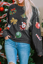 Sequined Christmas Graphic Corded Sweatshirt