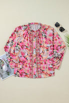 Floral Print Ruffled Stitch Buttoned Loose Fit Shirt