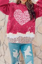 Leopard Bleached Heart Graphic Pullover Sweatshirt