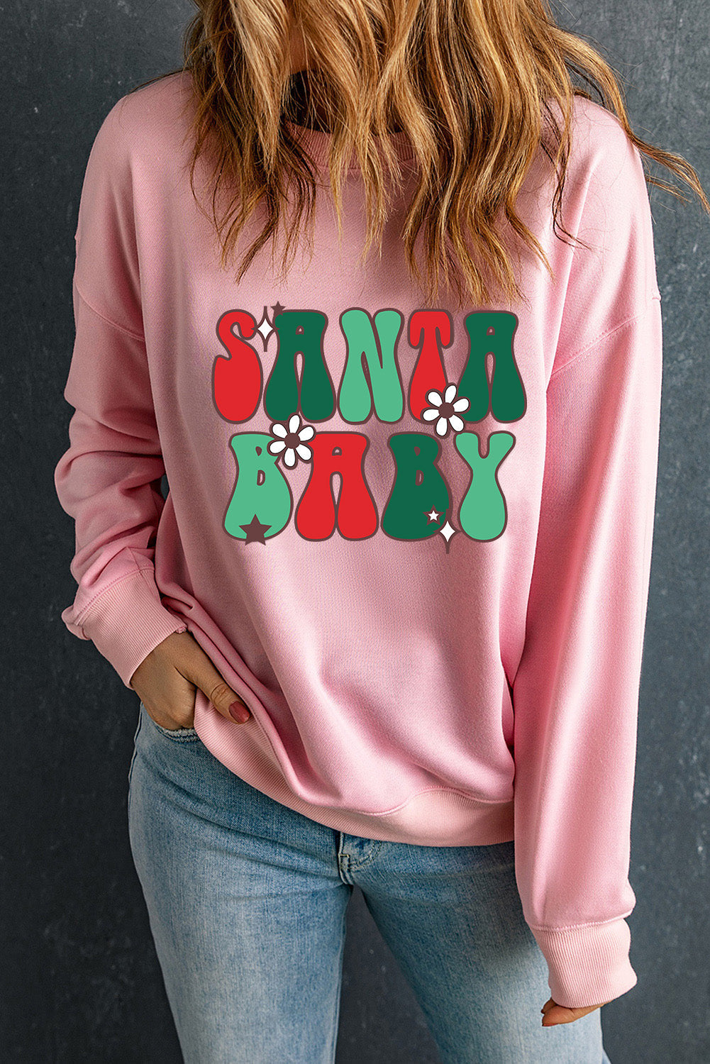 SANTA BABY Sweet Floral Graphic Sweatshirt