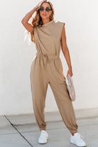 Cap Sleeve Open Back Drawstring Jogger Jumpsuit