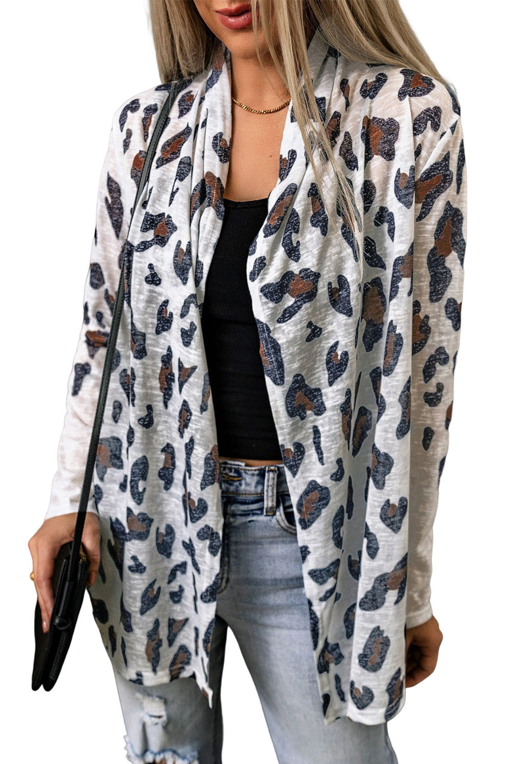 White Vintage Leopard Print Open Cardigan