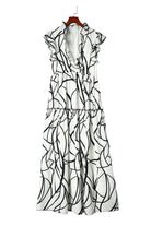 Abstract Vein Print V Neck Ruffle Maxi Dress