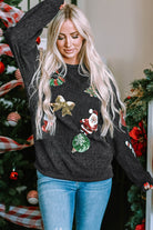 Sequined Christmas Graphic Corded Sweatshirt