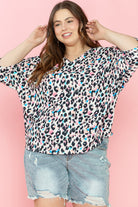 Leopard Print V Neck Batwing Sleeve Plus Size Top