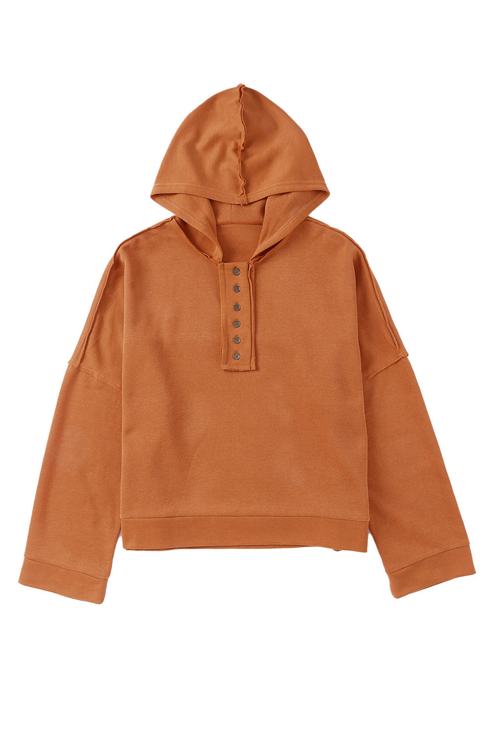 Casual Button Solid Patchwork Trim Hoodie