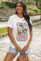 Risen Floral Print Round Neck T Shirt