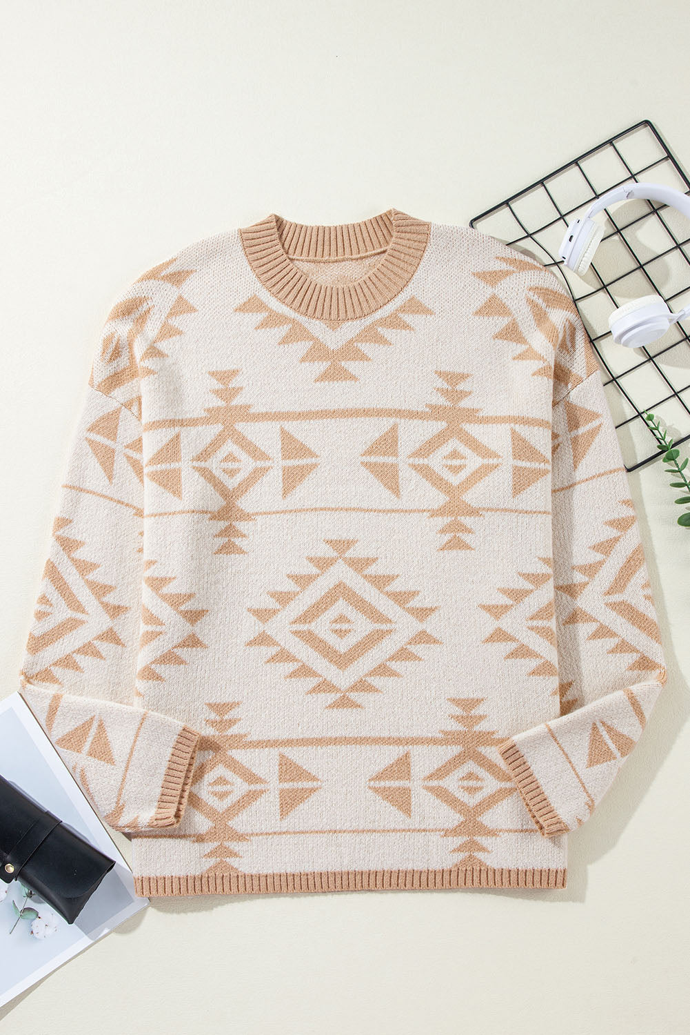 Plus Size Western Aztec Print Loose Sweater