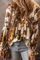 Gorgeous Floral Split Neck Flounce Sleeve Blouse