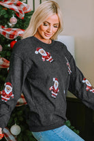 Sequined Santa Claus Graphic Corded Sweatshirt