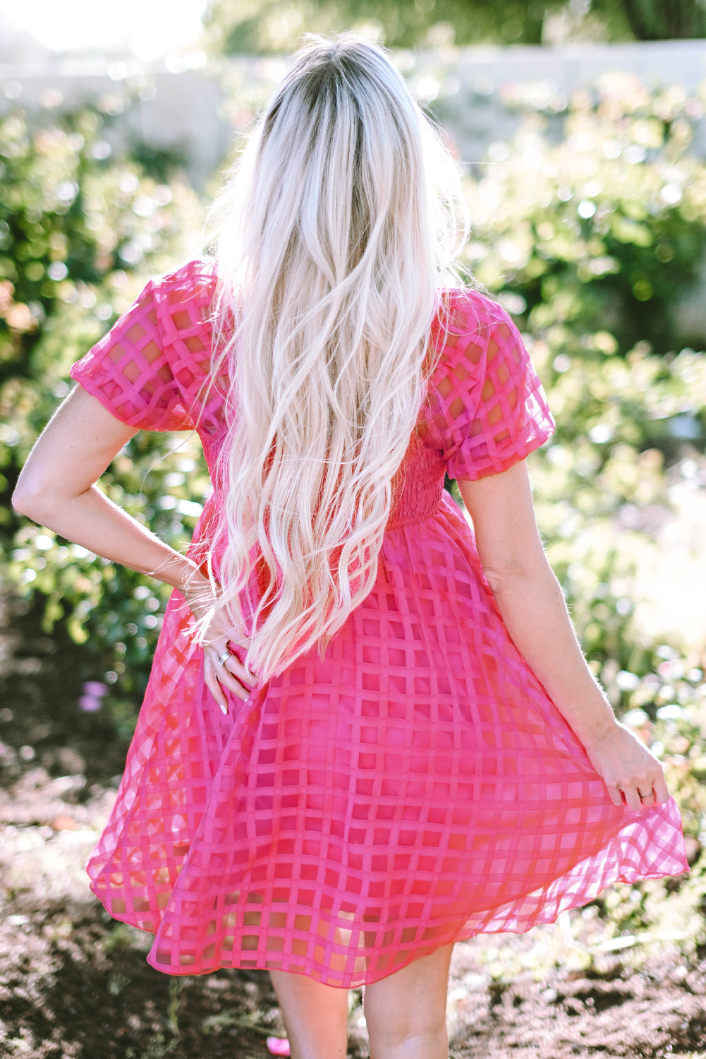 Checkered Puff Sleeve Babydoll Dress