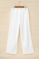 White Drawstring Waist Crinkled Wide Leg Pants