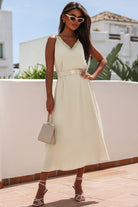 V Neck Sleeveless Maxi Dress with Elastic Belt