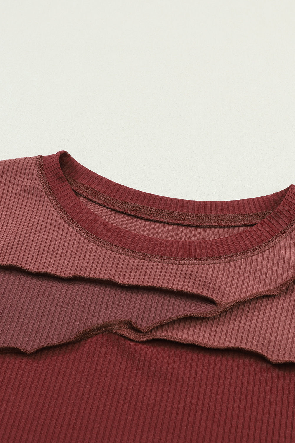 Expose Seam Color Block Ribbed Knit Top