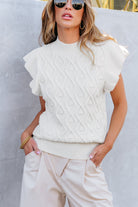 Textured Ruffled Mock Neck Knitted Vest