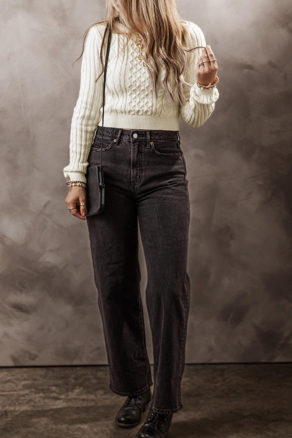 Cable Knit Cropped Sweater