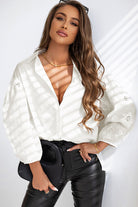 Eyelets Embroidered Puff Sleeve Buttoned Shirt