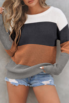 Color Block Knitted O-neck Pullover Sweater