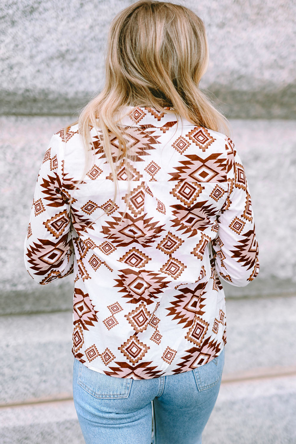 Western Aztec Pattern Button Flap Pocket Shirt