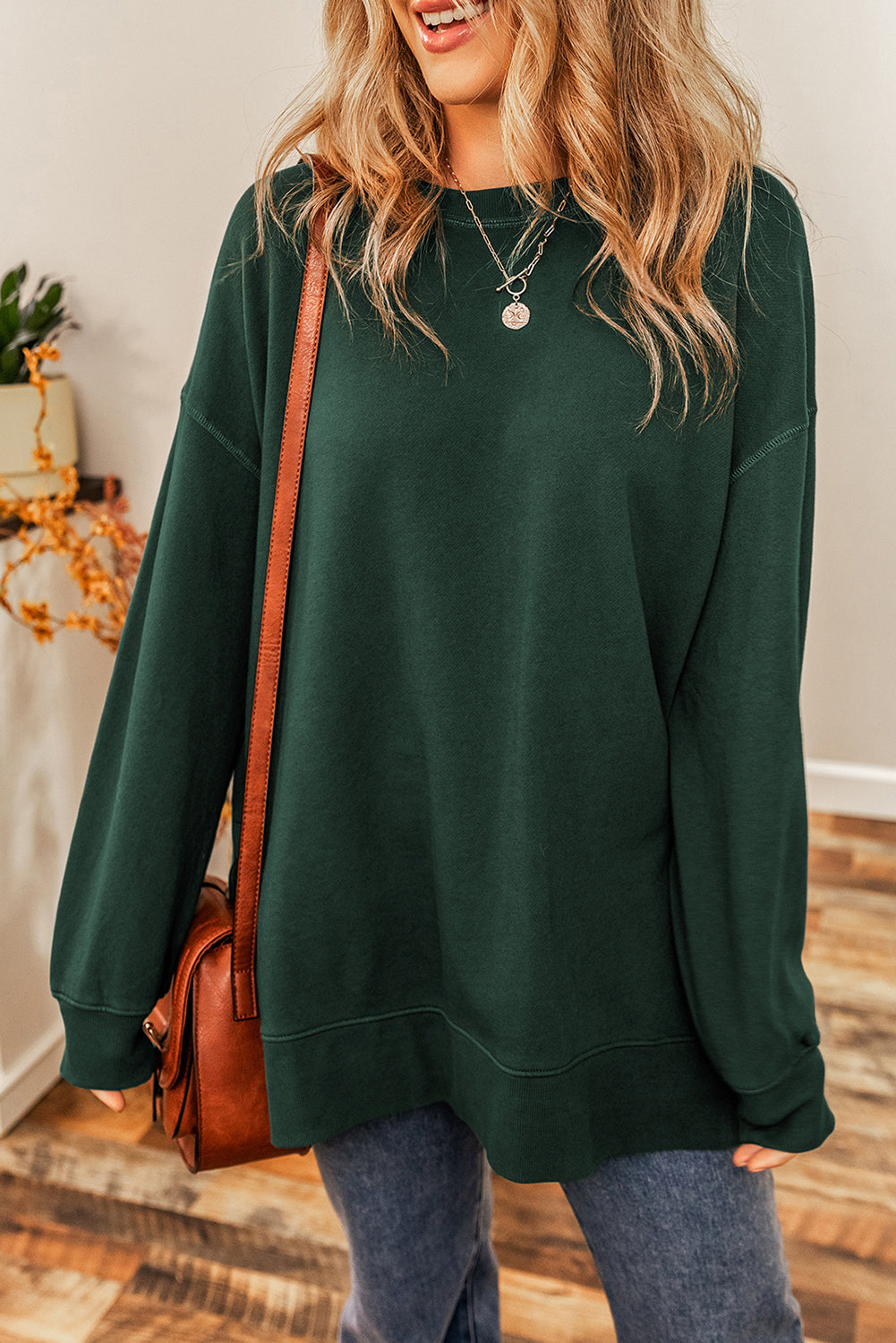 Oversized Drop Shoulder Split Hem Sweatshirt