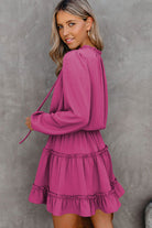 V Neck Long Sleeve Ruffle Tiered Mini Dress