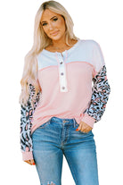 Leopard Sleeve Patchwork Waffle Knit Top