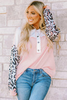 Leopard Sleeve Patchwork Waffle Knit Top