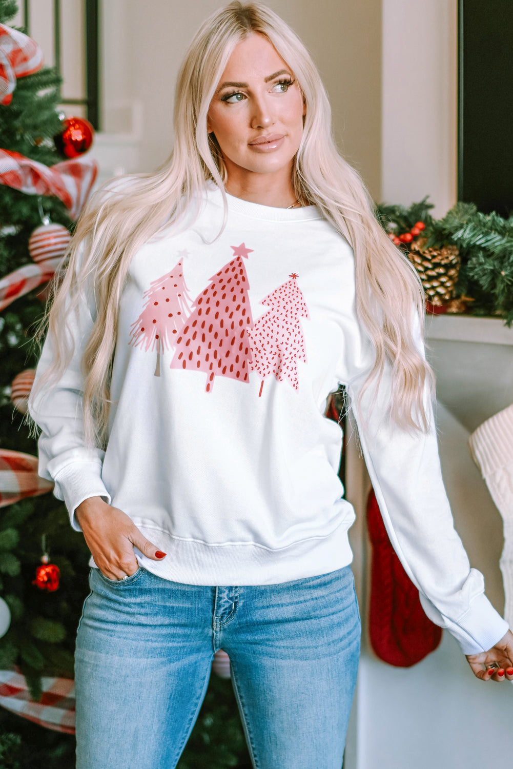 Christmas Tree Dots Print Pullover Sweatshirt