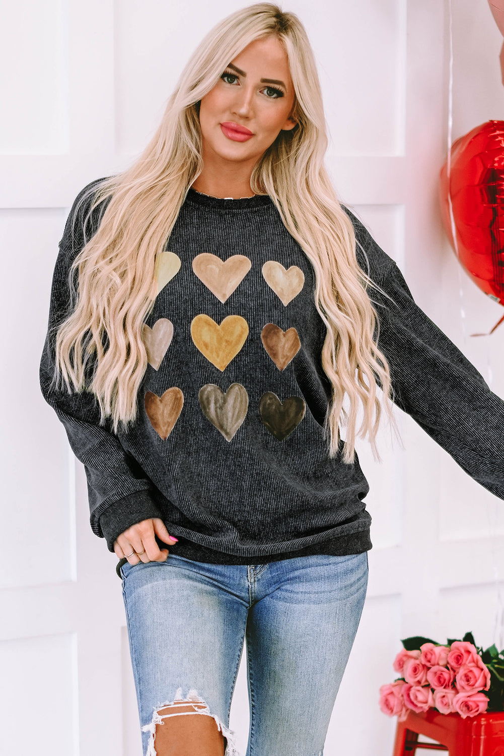 Valentine Heart Graphic Corded Sweatshirt