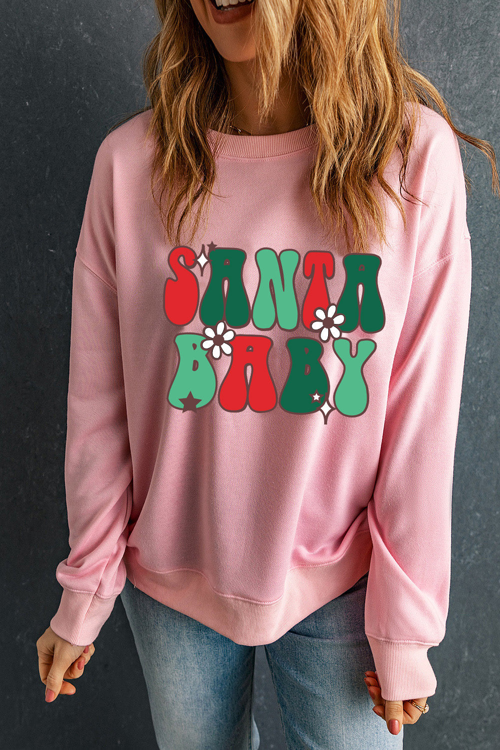 SANTA BABY Sweet Floral Graphic Sweatshirt