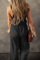 Knotted Straps Button Textured Drawstring Jumpsuit