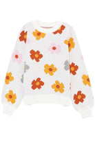 White Sweet Flower Knitted Ribbed Hem Sweater