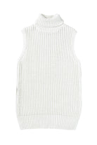 Turtleneck Knitted Slit Hem Sweater Vest