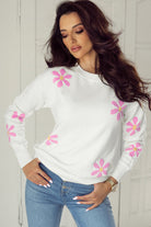 Flower Pattern Ribbed Edge Elegant Sweater