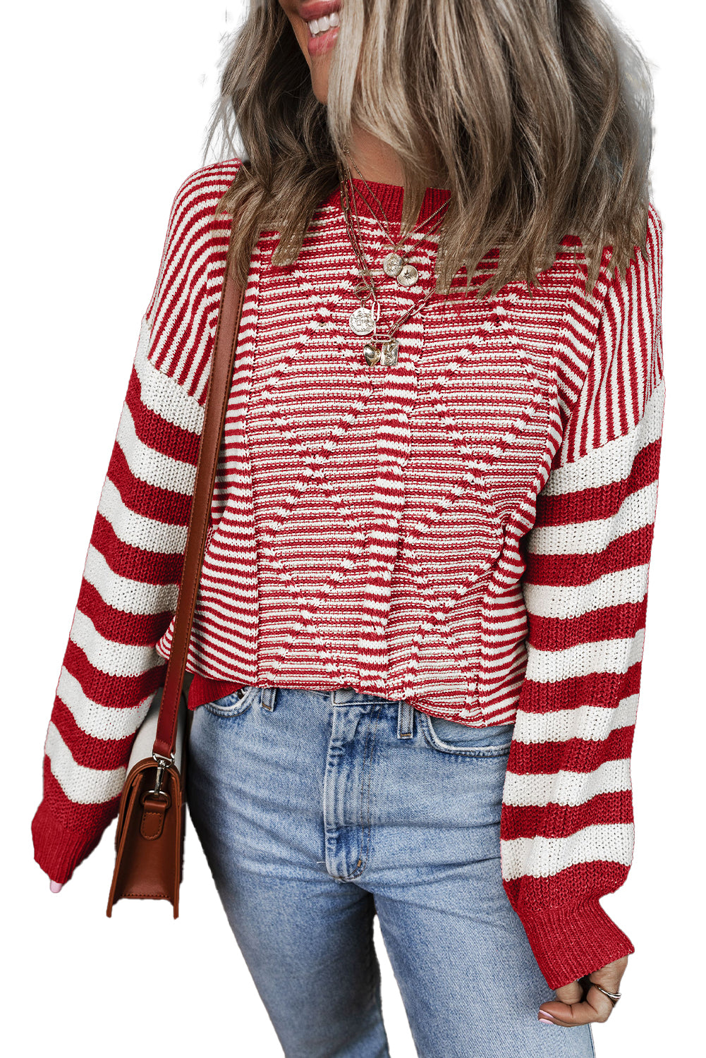 Geometric Textured Drop Shoulder Sweater