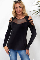 Mesh Patch Ripped Long Sleeve Top