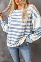 Drop Shoulder Striped Pullover Sweatshirt