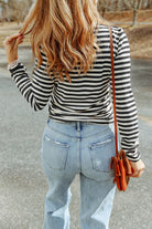 Striped Print Textured Knit Long Sleeve Tee