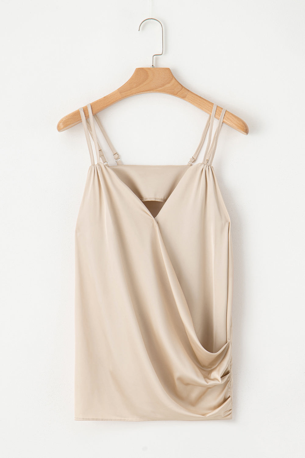 Wrap V Neck Ruched Satin Cami Top