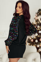 Sequin Raglan Sleeve Crewneck Pullover Sweatshirt