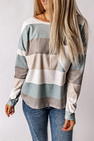 Color Block Ribbed Long Sleeve Top with Pocket