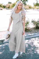 Textured Self-Tie Strap Wide-Leg Overalls