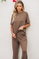 Solid Color T Shirt 2pcs Wide Leg Pants Set