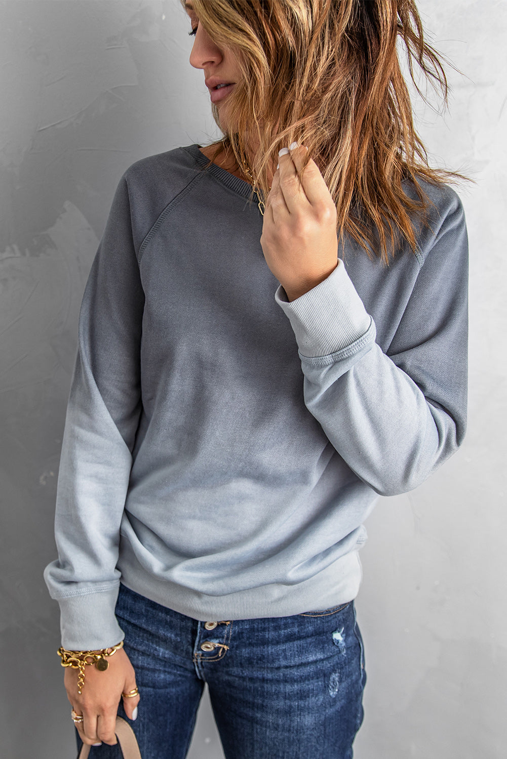 Ombre Crewneck Long Sleeve Sweatshirt