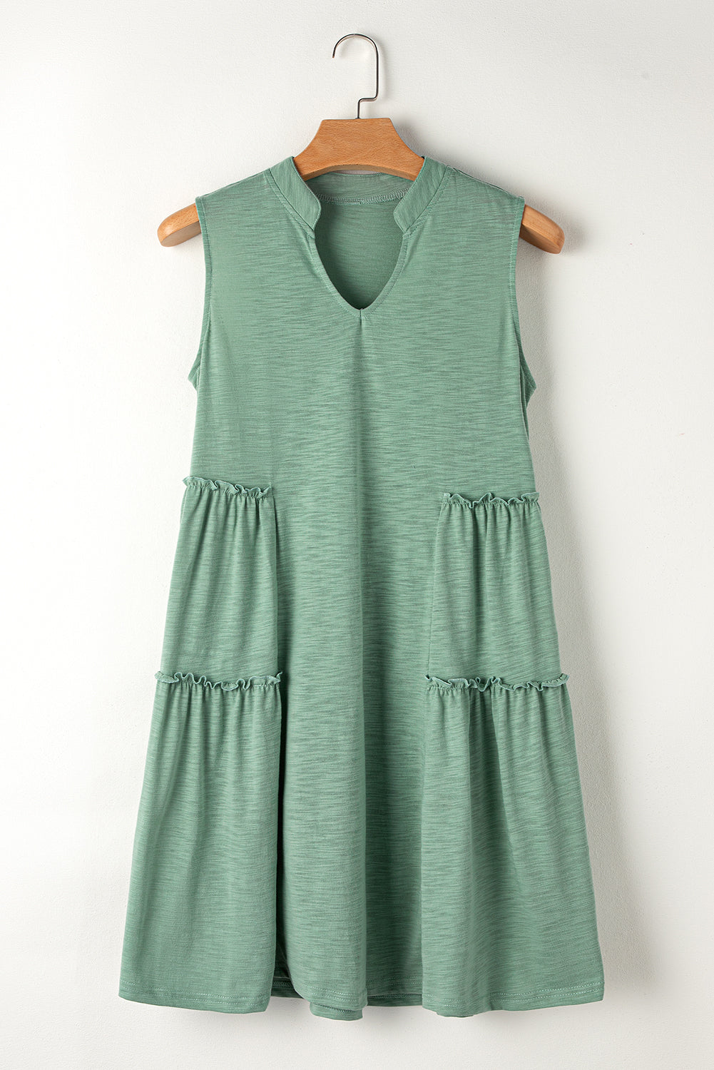 Split V Neck Tiered Flowy Sleeveless Dress