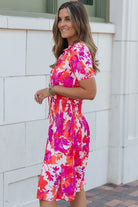 Floral Smocked Waist Bubble Sleeve Flare Dress